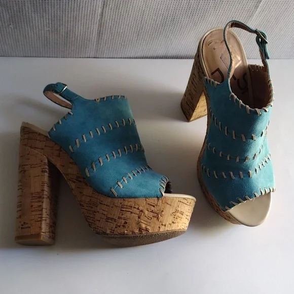 Kelsi Dagger turquoise suede platform high heels sandals 7.5 - Picture 5 of 15